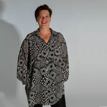 Load image into Gallery viewer, Georgette Easy fit shirt black and cream abstract print Limited Edition

